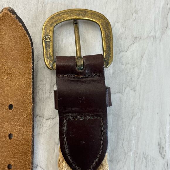 Brown Braided Rope Leather Gold Buckle Belt 37" - Picture 4 of 7